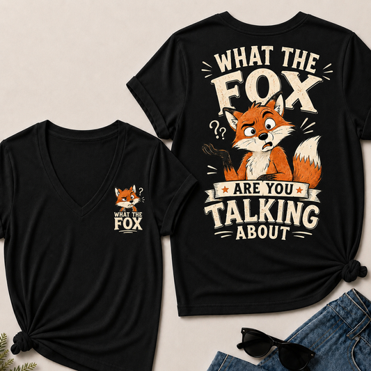 "What The Fox" Confused Shrug V-Neck Tee