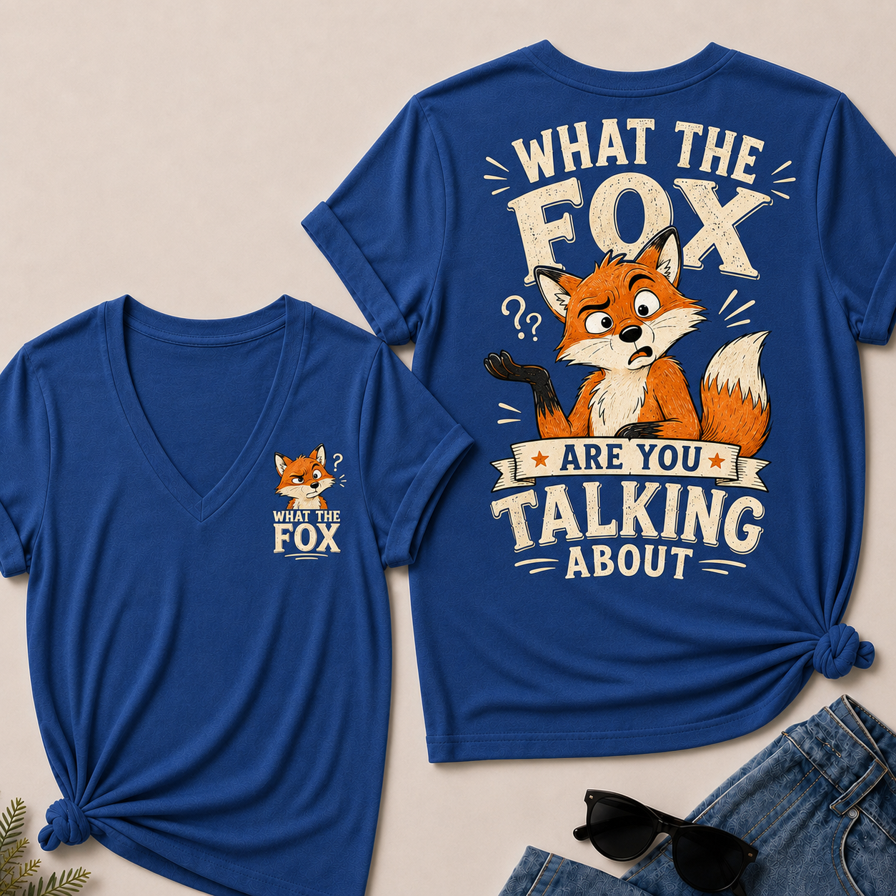 "What The Fox" Confused Shrug V-Neck Tee