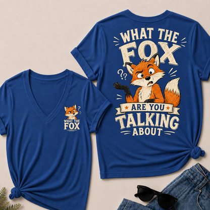 "What The Fox" Confused Shrug V-Neck Tee