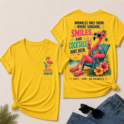 Wrinkles Only Show Where Sunshine, Smiles & Cocktails Have Been V-Neck T-Shirt