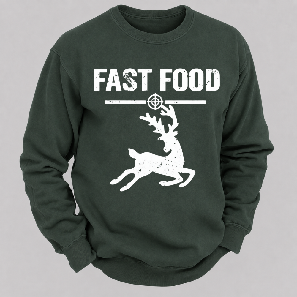 Fast Food Running Deer Funny Hunting Graphic Sweatshirt