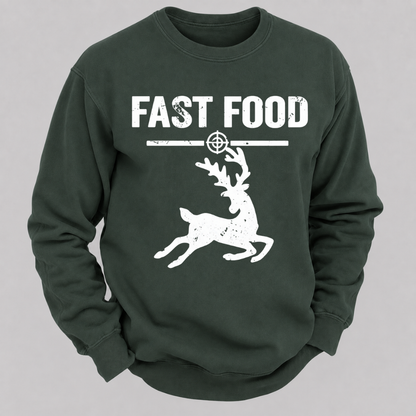 Fast Food Running Deer Funny Hunting Graphic Sweatshirt