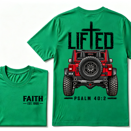 LIFTED Faith Psalm 40:2 Offroad 4X4 Jeep Christian T-Shirt EST.Year Religious Faith Graphic Tee