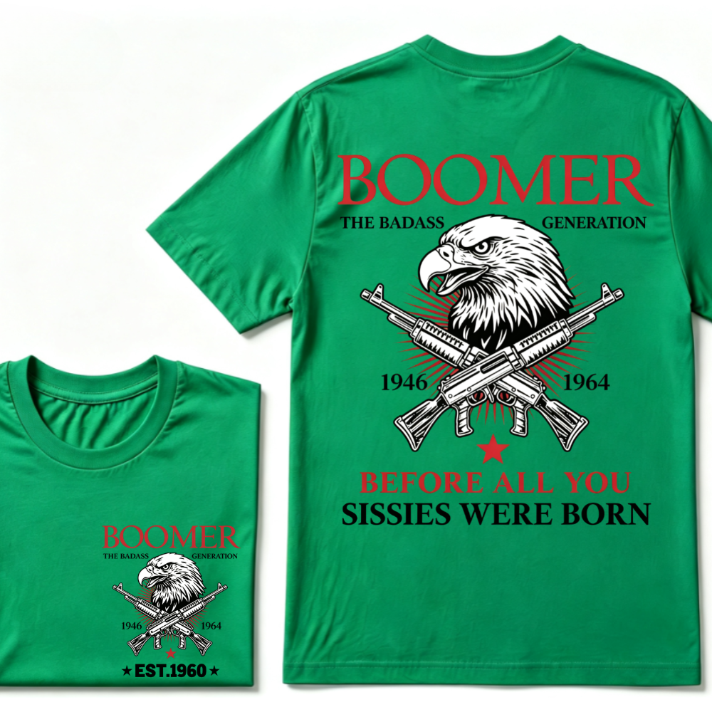 Boomer The Badass Generation 1946-1964 Eagle Crossed Guns Patriotic T-Shirt EST.Year Vintage Boomer Graphic Tee