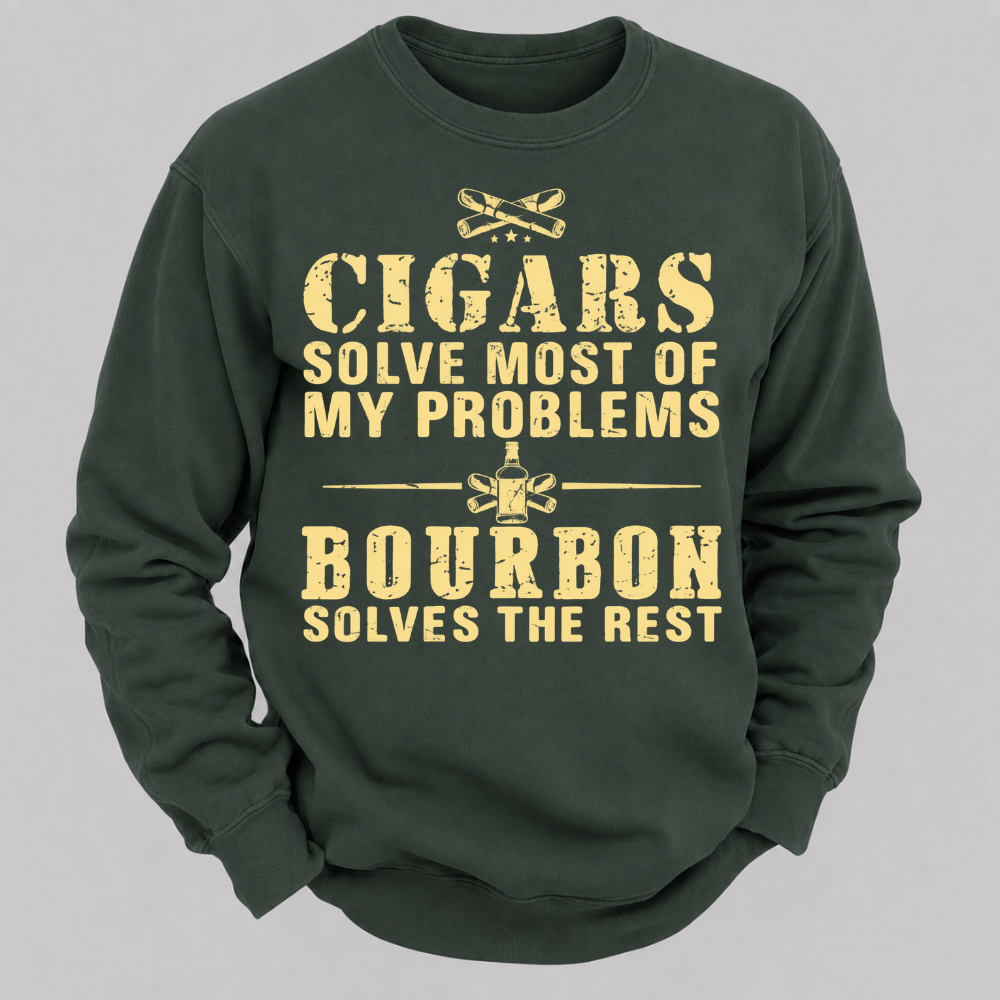 Cigars Solve Most Of My Problems Bourbon Solves The Rest – Vintage Cigar And Bourbon Graphic Sweatshirts