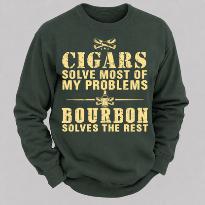 Cigars Solve Most Of My Problems Bourbon Solves The Rest – Vintage Cigar And Bourbon Graphic Sweatshirts