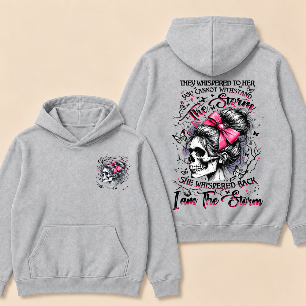 "I Am The Storm" – Generation X Pink Bow Skull Retro Hoodie