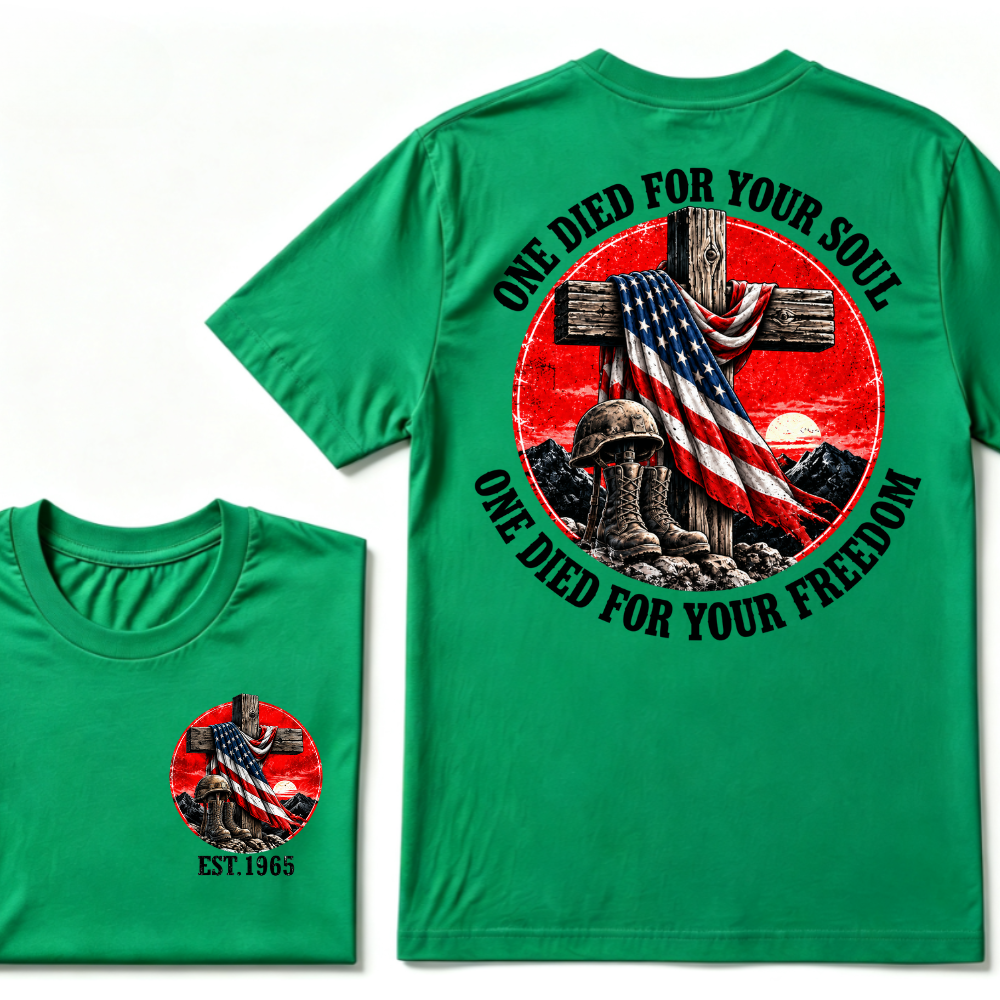 Only Dead Fish Follow Orders Only God For Your Freedom EST.Year  Patriotic Cross Veteran USA Flag T-Shirt