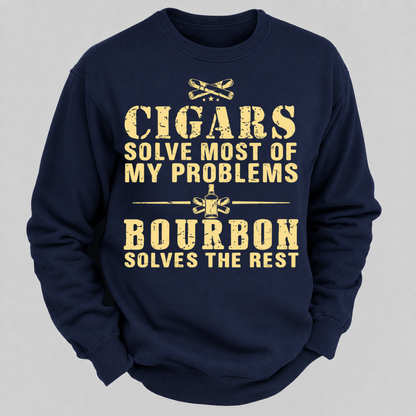 Cigars Solve Most Of My Problems Bourbon Solves The Rest – Vintage Cigar And Bourbon Graphic Sweatshirts