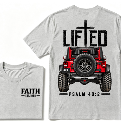 LIFTED Faith Psalm 40:2 Offroad 4X4 Jeep Christian T-Shirt EST.Year Religious Faith Graphic Tee