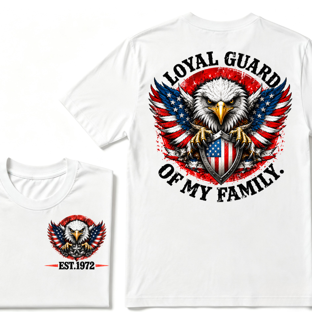 Loyal Guard Of My Family American Eagle USA Flag Patriotic T-Shirt EST.Year Family Protector Graphic Tee