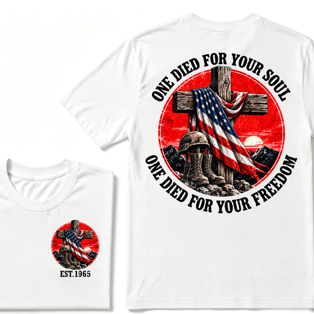 Only Dead Fish Follow Orders Only God For Your Freedom EST.Year  Patriotic Cross Veteran USA Flag T-Shirt