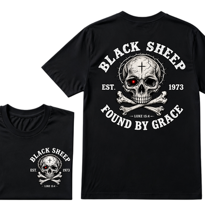 Black Sheep Found By Grace EST.Year Luke 15:4 Skull Crossbone Crown of Thorns Christian Custom Your Year T-Shirt