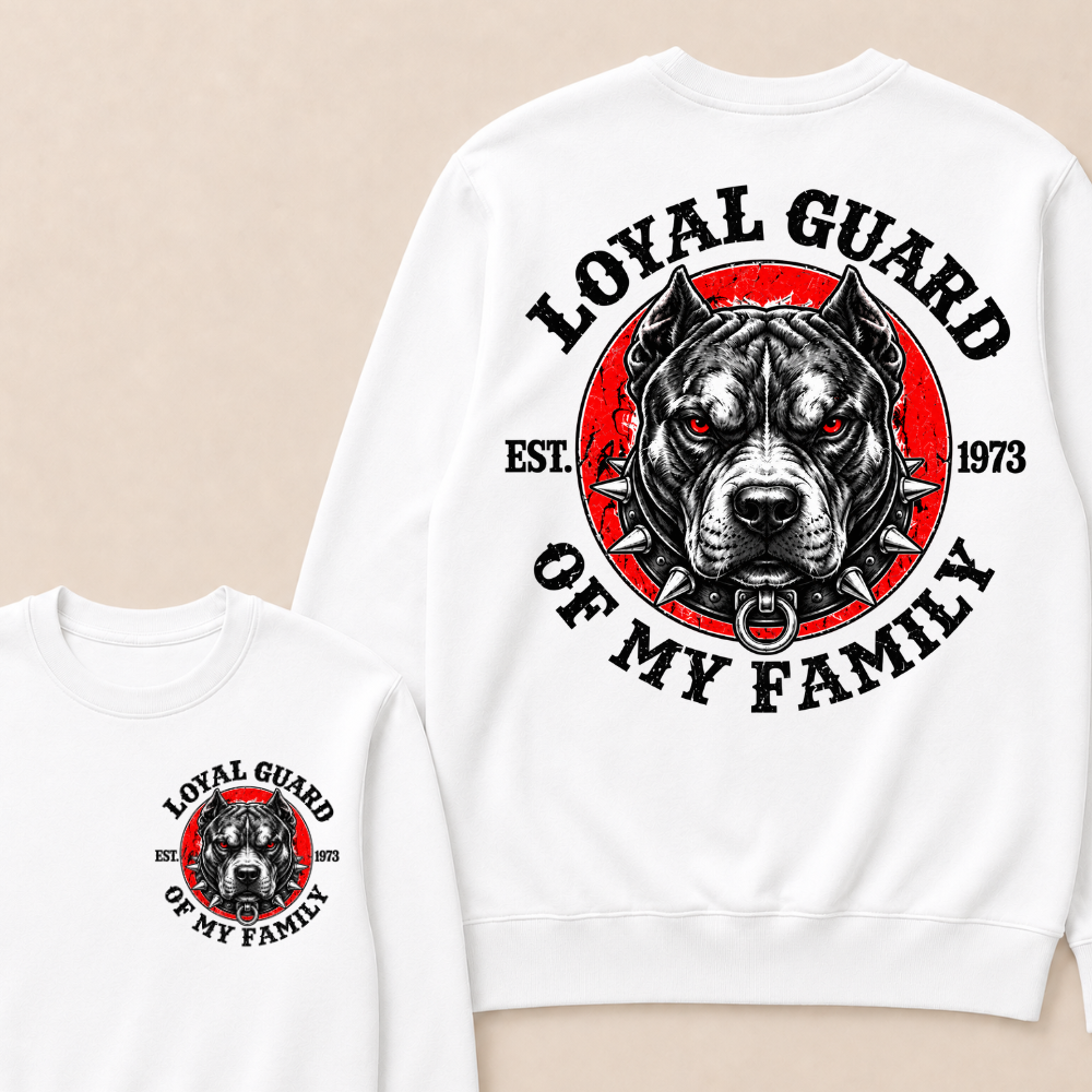 Loyal Guard Of My Family EST.Year Pitbull Dog Graphic T-Shirt Family Protector Sweatshirts