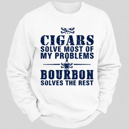 Cigars Solve Most Of My Problems Bourbon Solves The Rest – Vintage Cigar And Bourbon Graphic Sweatshirts