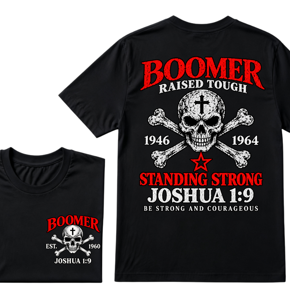 Boomer Raised Tough Standing Strong Joshua 1:9 Be Strong And Courageous 1946-1964 Skull Custom Est.Year T-Shirt
