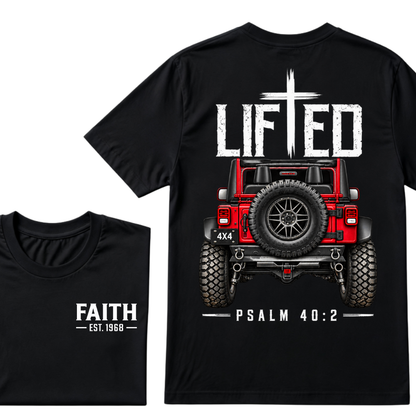 LIFTED Faith Psalm 40:2 Offroad 4X4 Jeep Christian T-Shirt EST.Year Religious Faith Graphic Tee
