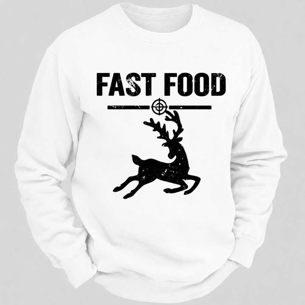 Fast Food Running Deer Funny Hunting Graphic Sweatshirt