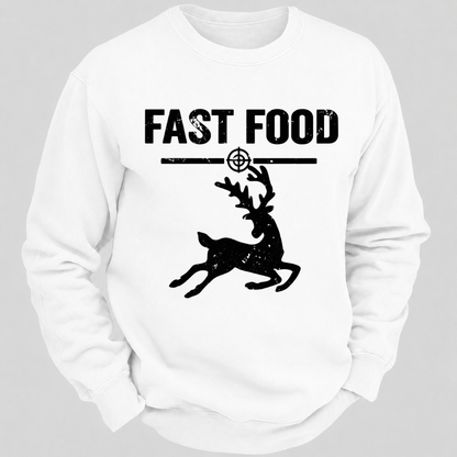 Fast Food Running Deer Funny Hunting Graphic Sweatshirt