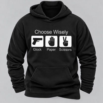 Choose Wisely Glock Paper Scissors Funny Gun Lover Graphic Hoodie