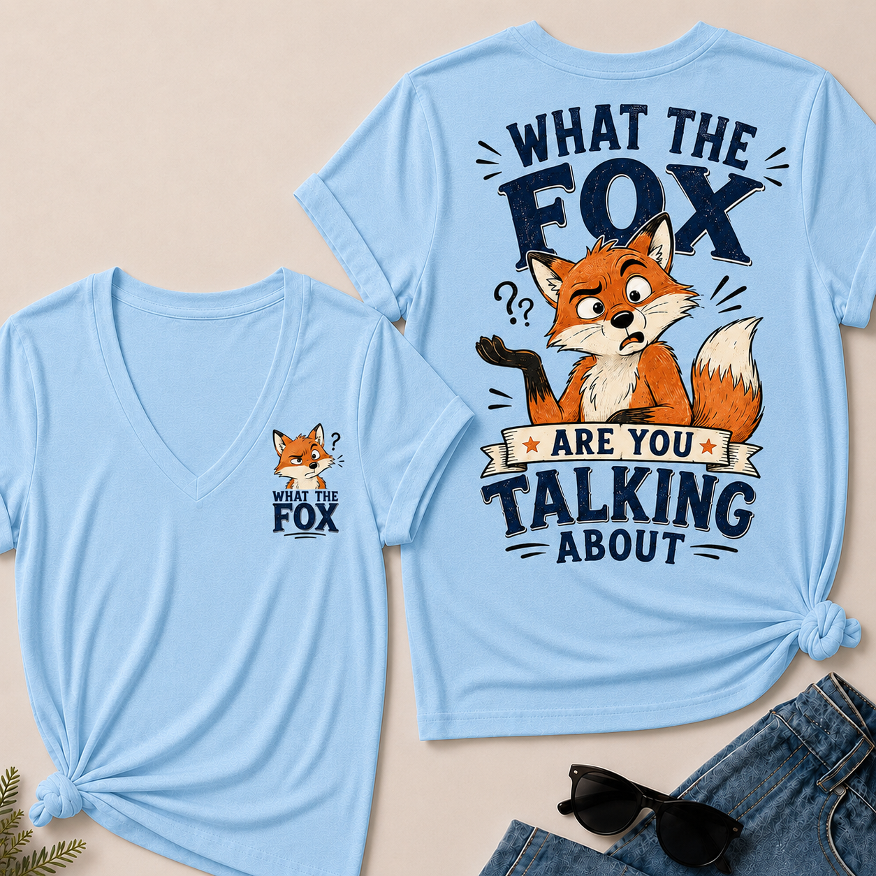 "What The Fox" Confused Shrug V-Neck Tee