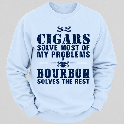 Cigars Solve Most Of My Problems Bourbon Solves The Rest – Vintage Cigar And Bourbon Graphic Sweatshirts