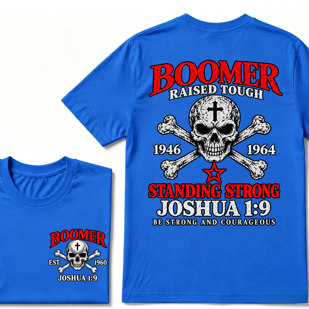 Boomer Raised Tough Standing Strong Joshua 1:9 Be Strong And Courageous 1946-1964 Skull Custom Est.Year T-Shirt