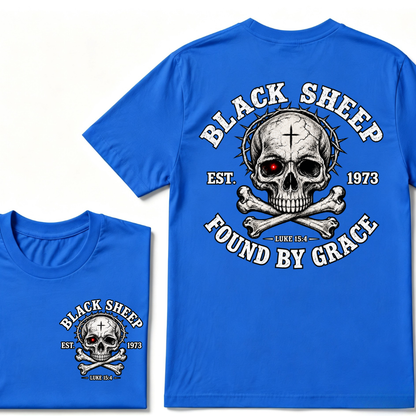Black Sheep Found By Grace EST.Year Luke 15:4 Skull Crossbone Crown of Thorns Christian Custom Your Year T-Shirt