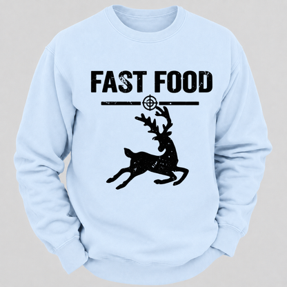 Fast Food Running Deer Funny Hunting Graphic Sweatshirt