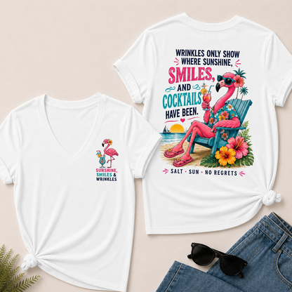 Wrinkles Only Show Where Sunshine, Smiles & Cocktails Have Been V-Neck T-Shirt