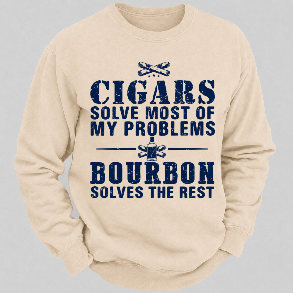 Cigars Solve Most Of My Problems Bourbon Solves The Rest – Vintage Cigar And Bourbon Graphic Sweatshirts