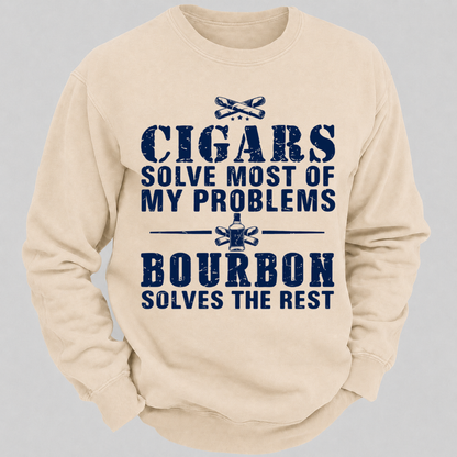 Cigars Solve Most Of My Problems Bourbon Solves The Rest – Vintage Cigar And Bourbon Graphic Sweatshirts