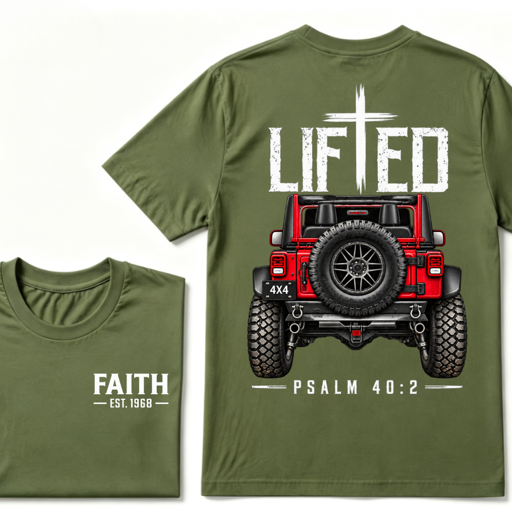LIFTED Faith Psalm 40:2 Offroad 4X4 Jeep Christian T-Shirt EST.Year Religious Faith Graphic Tee