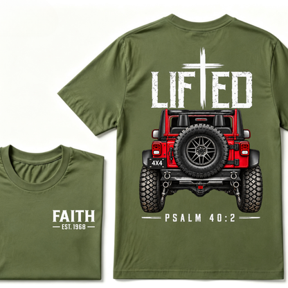 LIFTED Faith Psalm 40:2 Offroad 4X4 Jeep Christian T-Shirt EST.Year Religious Faith Graphic Tee