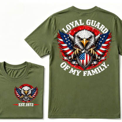 Loyal Guard Of My Family American Eagle USA Flag Patriotic T-Shirt EST.Year Family Protector Graphic Tee