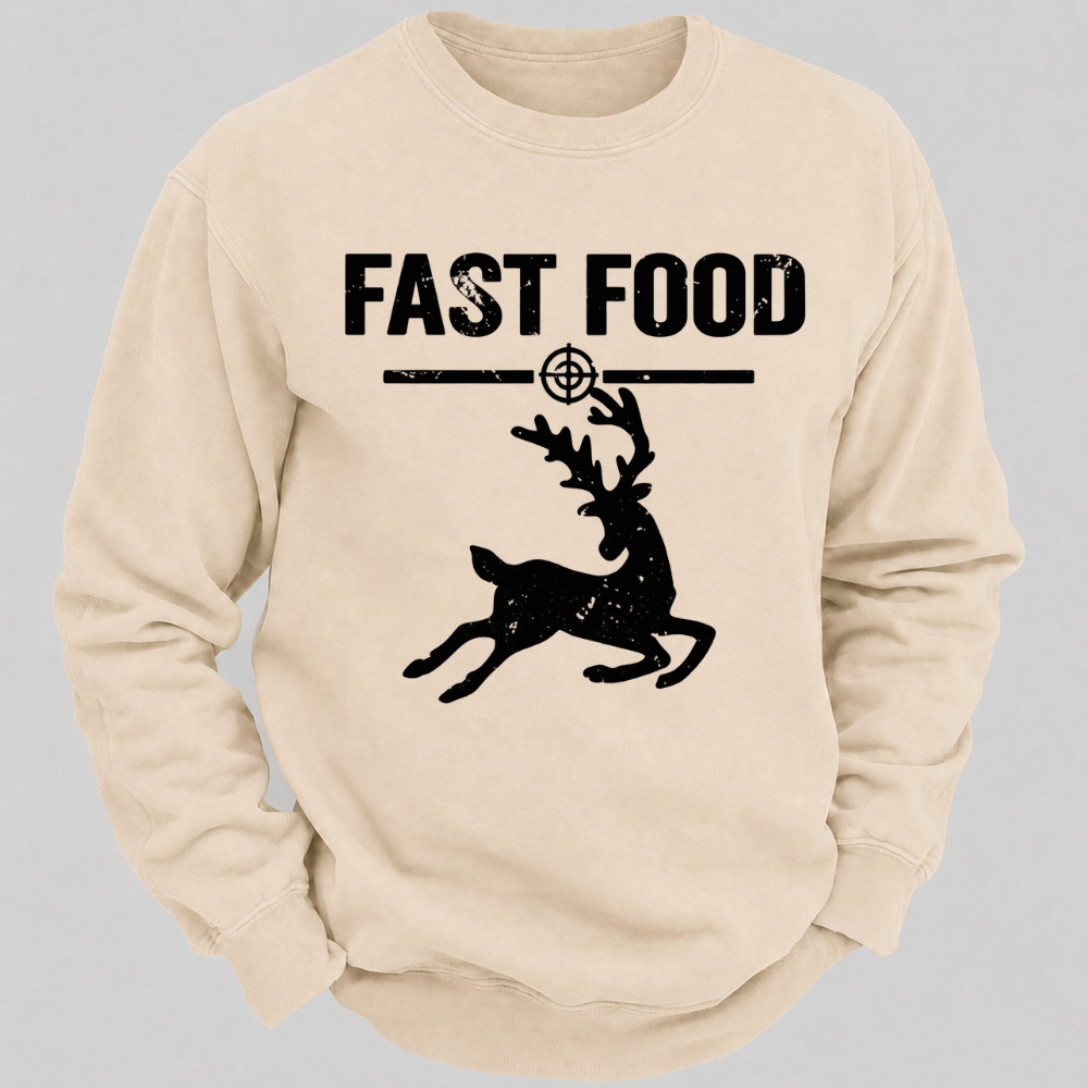 Fast Food Running Deer Funny Hunting Graphic Sweatshirt