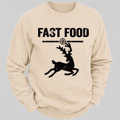 Fast Food Running Deer Funny Hunting Graphic Sweatshirt