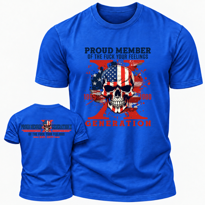 Proud Member Generation X 1965‑1980 American Flag Skull Double Sided Print T‑Shirt Retro Gen X EST.Year Patriotic Graphic Tee