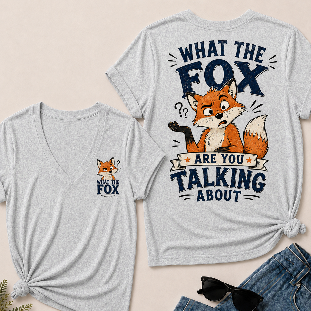 "What The Fox" Confused Shrug V-Neck Tee