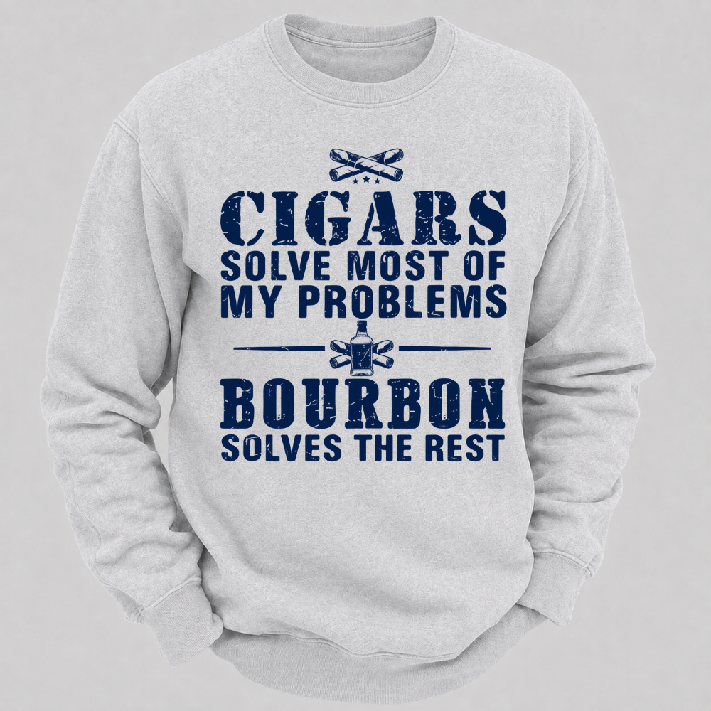 Cigars Solve Most Of My Problems Bourbon Solves The Rest – Vintage Cigar And Bourbon Graphic Sweatshirts