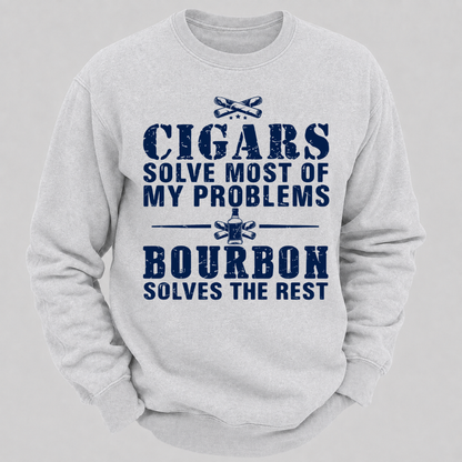 Cigars Solve Most Of My Problems Bourbon Solves The Rest – Vintage Cigar And Bourbon Graphic Sweatshirts
