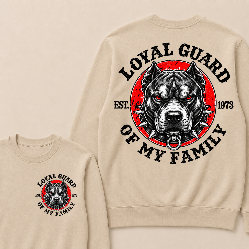Loyal Guard Of My Family EST.Year Pitbull Dog Graphic T-Shirt Family Protector Sweatshirts