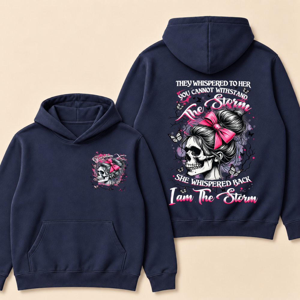 "I Am The Storm" – Generation X Pink Bow Skull Retro Hoodie