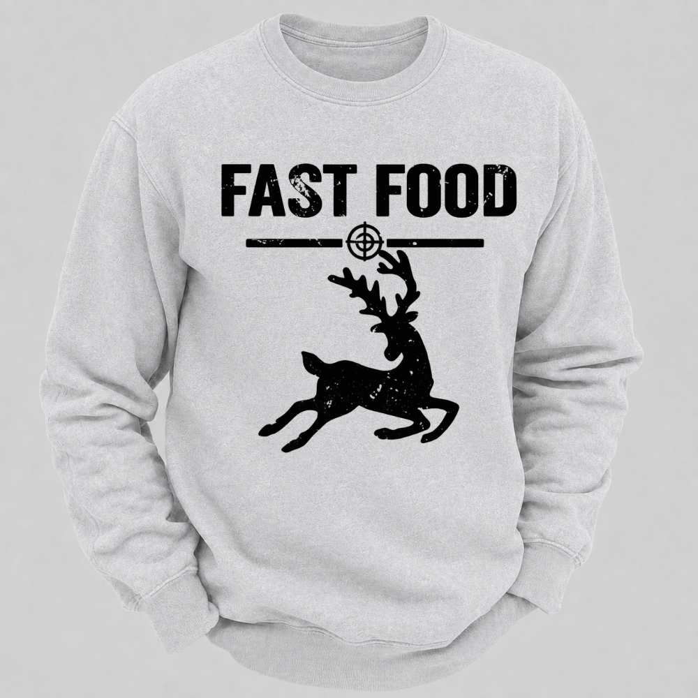 Fast Food Running Deer Funny Hunting Graphic Sweatshirt