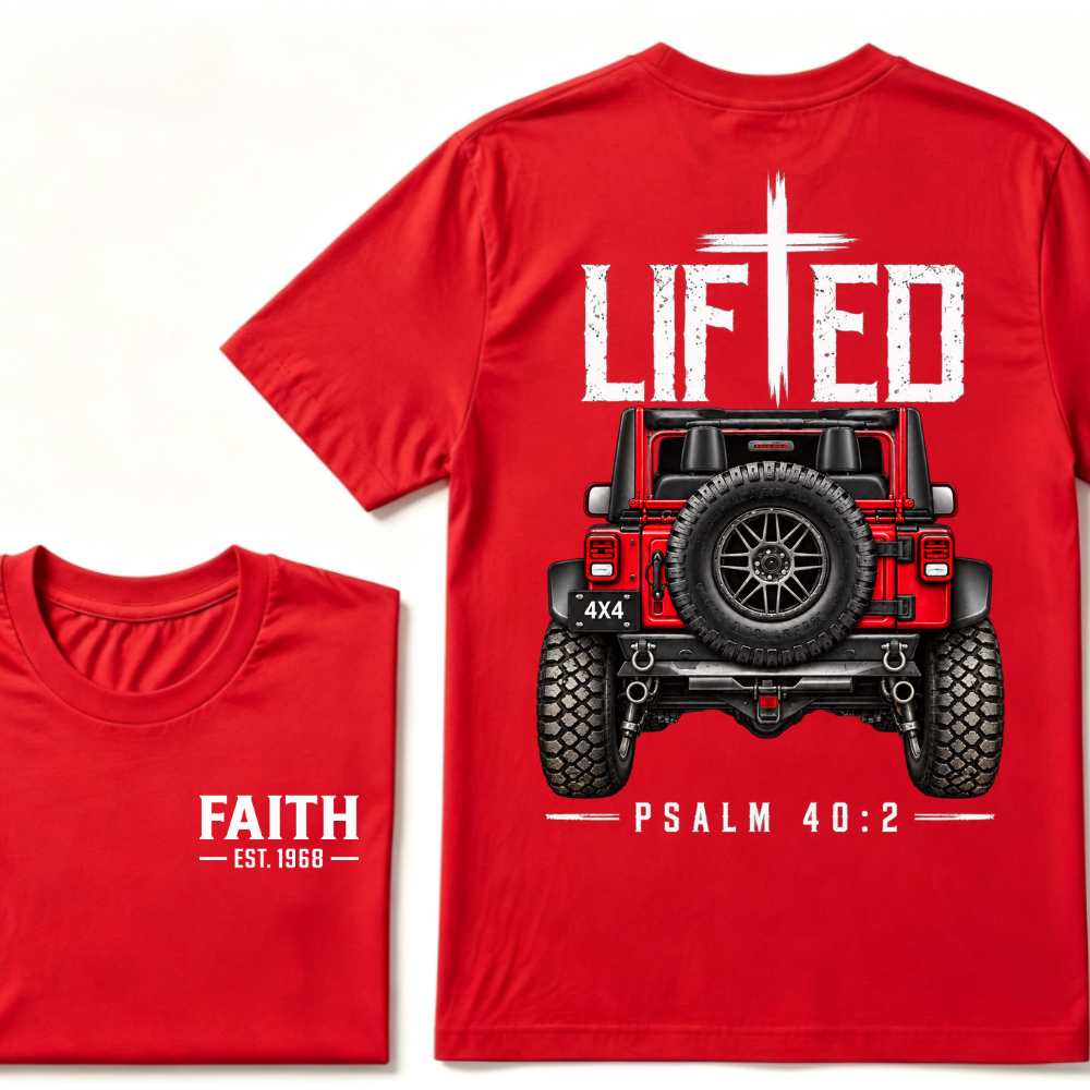 LIFTED Faith Psalm 40:2 Offroad 4X4 Jeep Christian T-Shirt EST.Year Religious Faith Graphic Tee