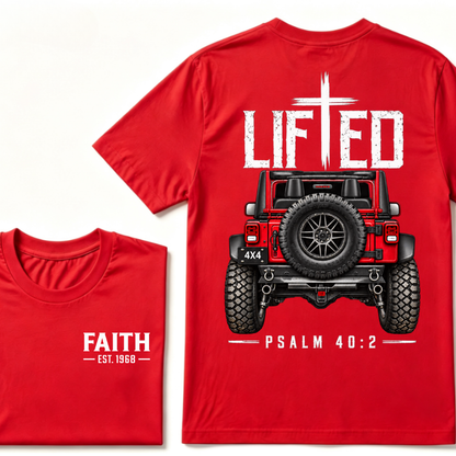 LIFTED Faith Psalm 40:2 Offroad 4X4 Jeep Christian T-Shirt EST.Year Religious Faith Graphic Tee