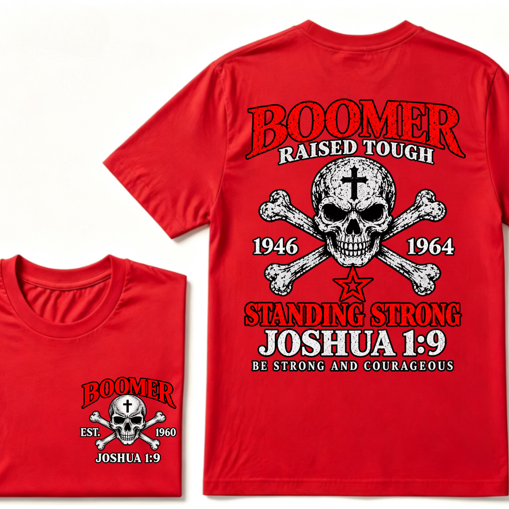 Boomer Raised Tough Standing Strong Joshua 1:9 Be Strong And Courageous 1946-1964 Skull Custom Est.Year T-Shirt