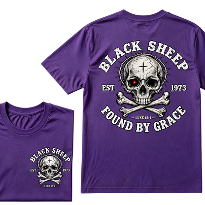 Black Sheep Found By Grace EST.Year Luke 15:4 Skull Crossbone Crown of Thorns Christian Custom Your Year T-Shirt