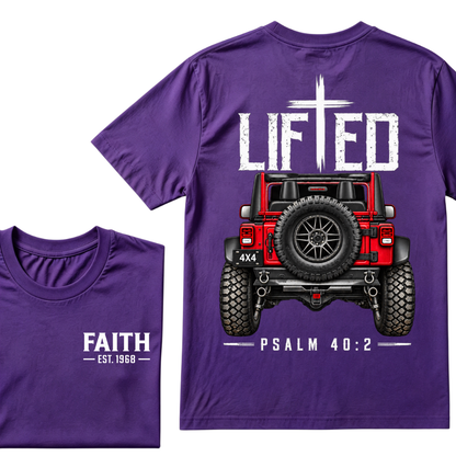 LIFTED Faith Psalm 40:2 Offroad 4X4 Jeep Christian T-Shirt EST.Year Religious Faith Graphic Tee
