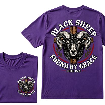 Black Sheep Found By Grace Luke 15：4 Custom EST.Year Ram Head Cross Christian Graphic T-Shirt